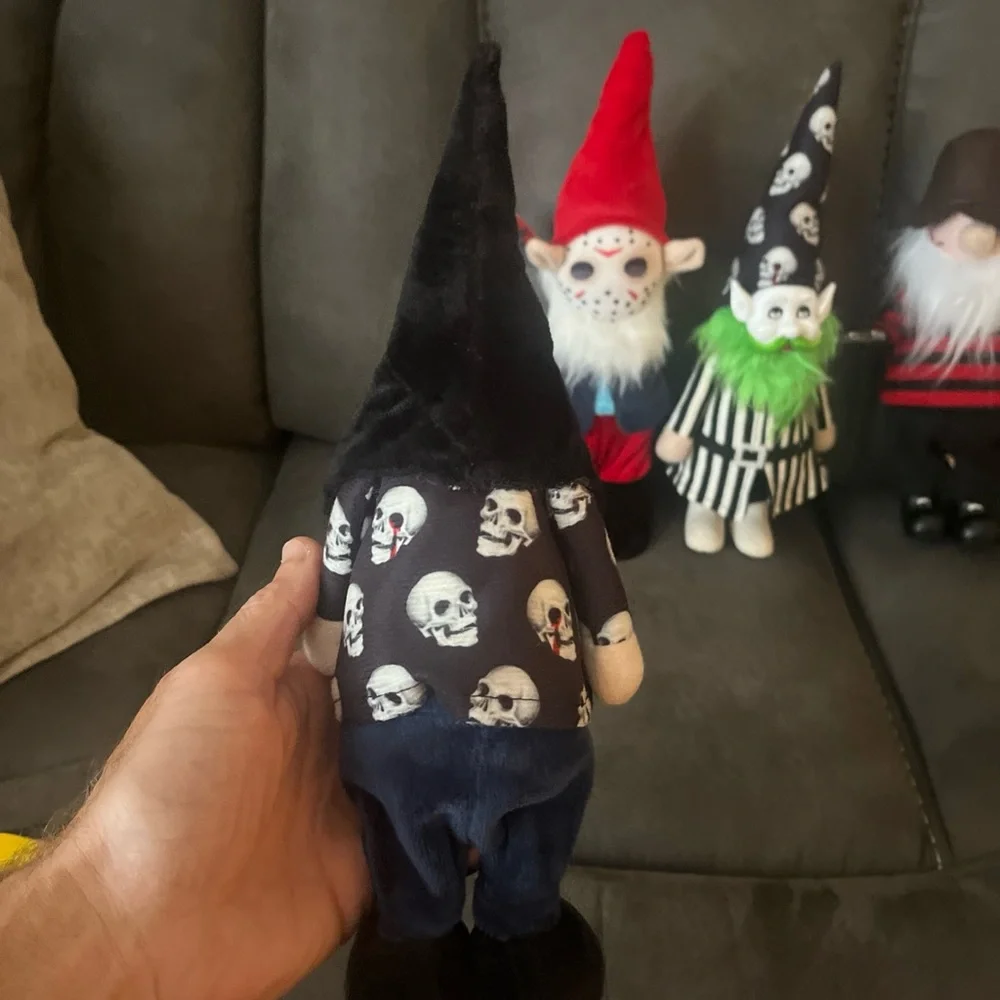 (4) 12 inch halloween garden gnomes, soft. Jason, Freddy, Ghostface.
